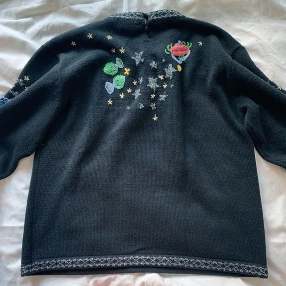 Vintage Handknit Barbara Sparre Black Sweater with Silver Accents Astrology M - Picture 5 of 7